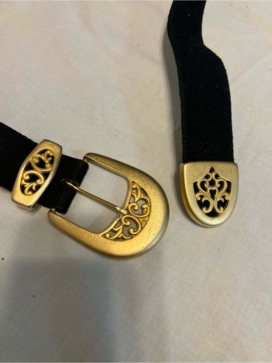 Georgiou Accessories - Georgiou VTG Suede Black Belt with Decorative Gold Filigree Buckle